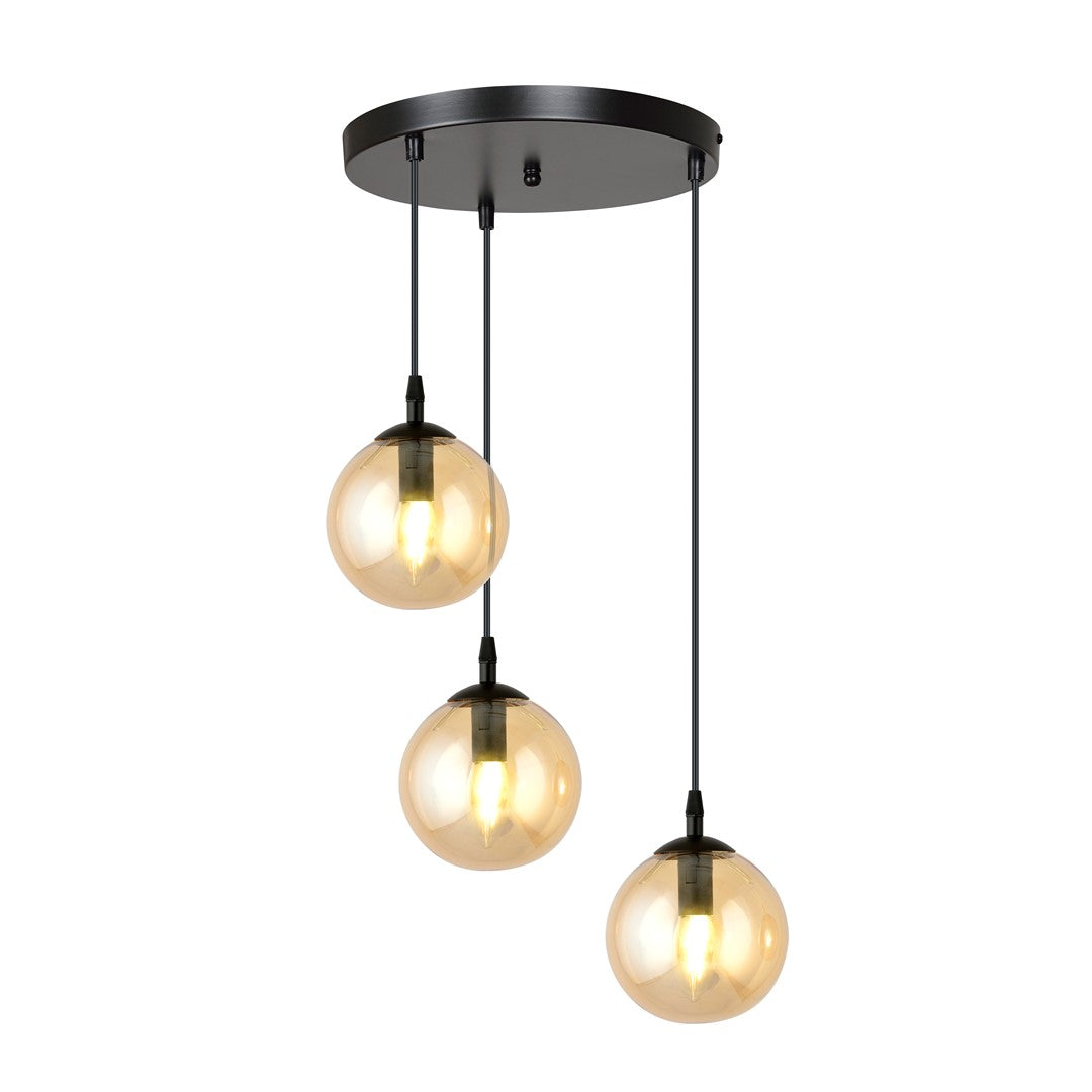 Cosmo 3 Zwart Amber Premium Honingkleurige Hanglamp