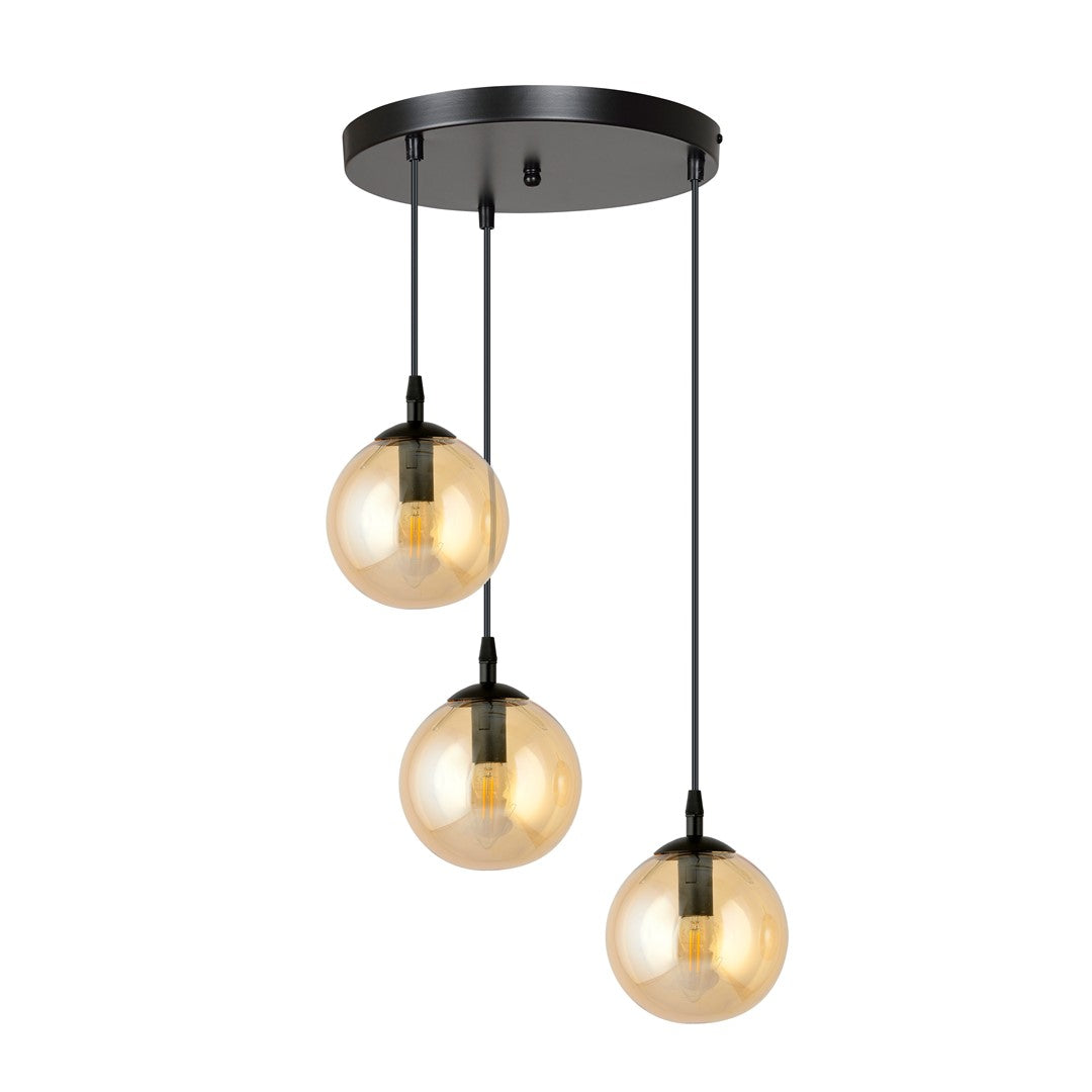 Cosmo 3 Zwart Amber Premium Honingkleurige Hanglamp