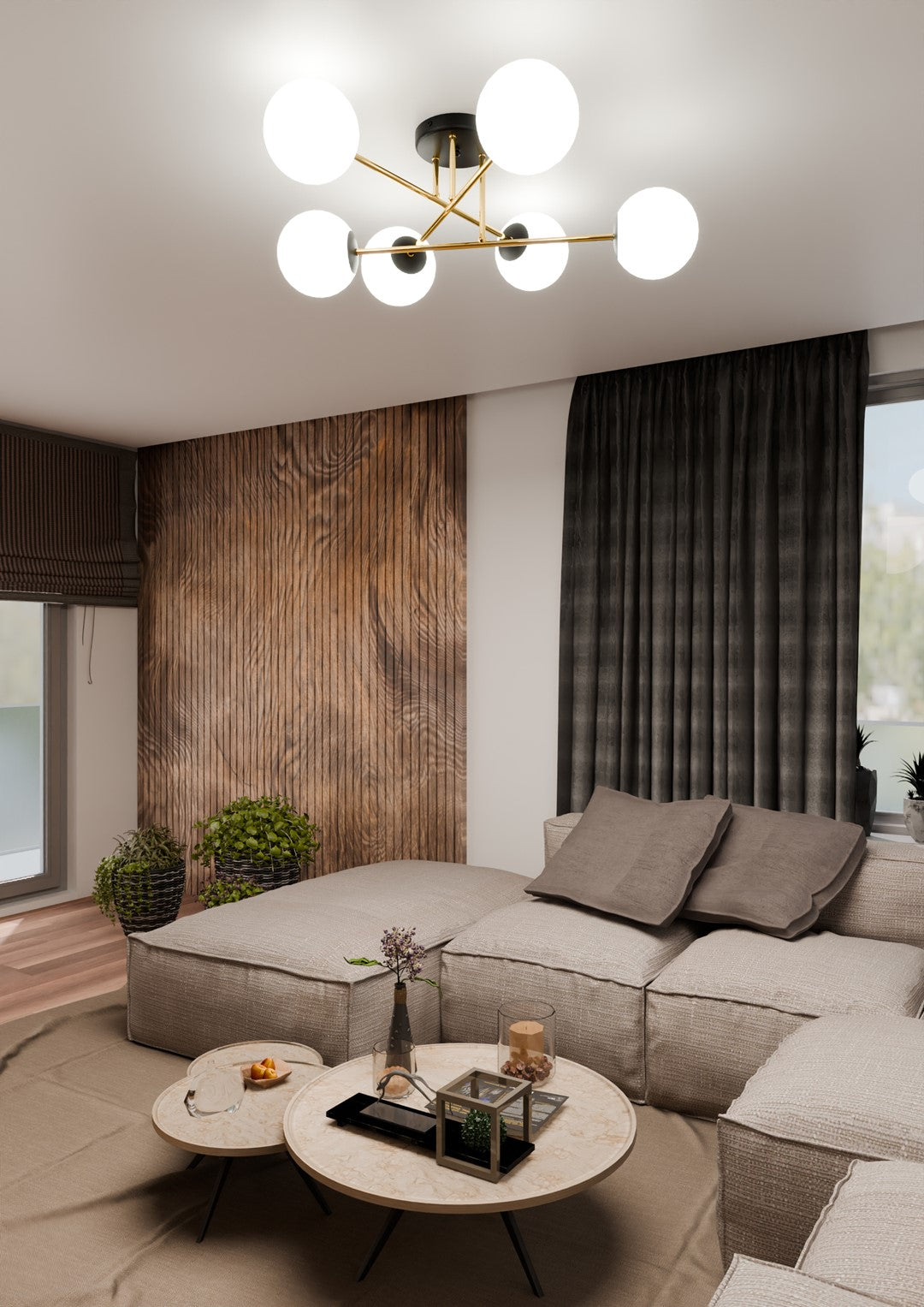 Magnum 6 Zwart Opal Plafondlamp Met Goud Frame Luxe