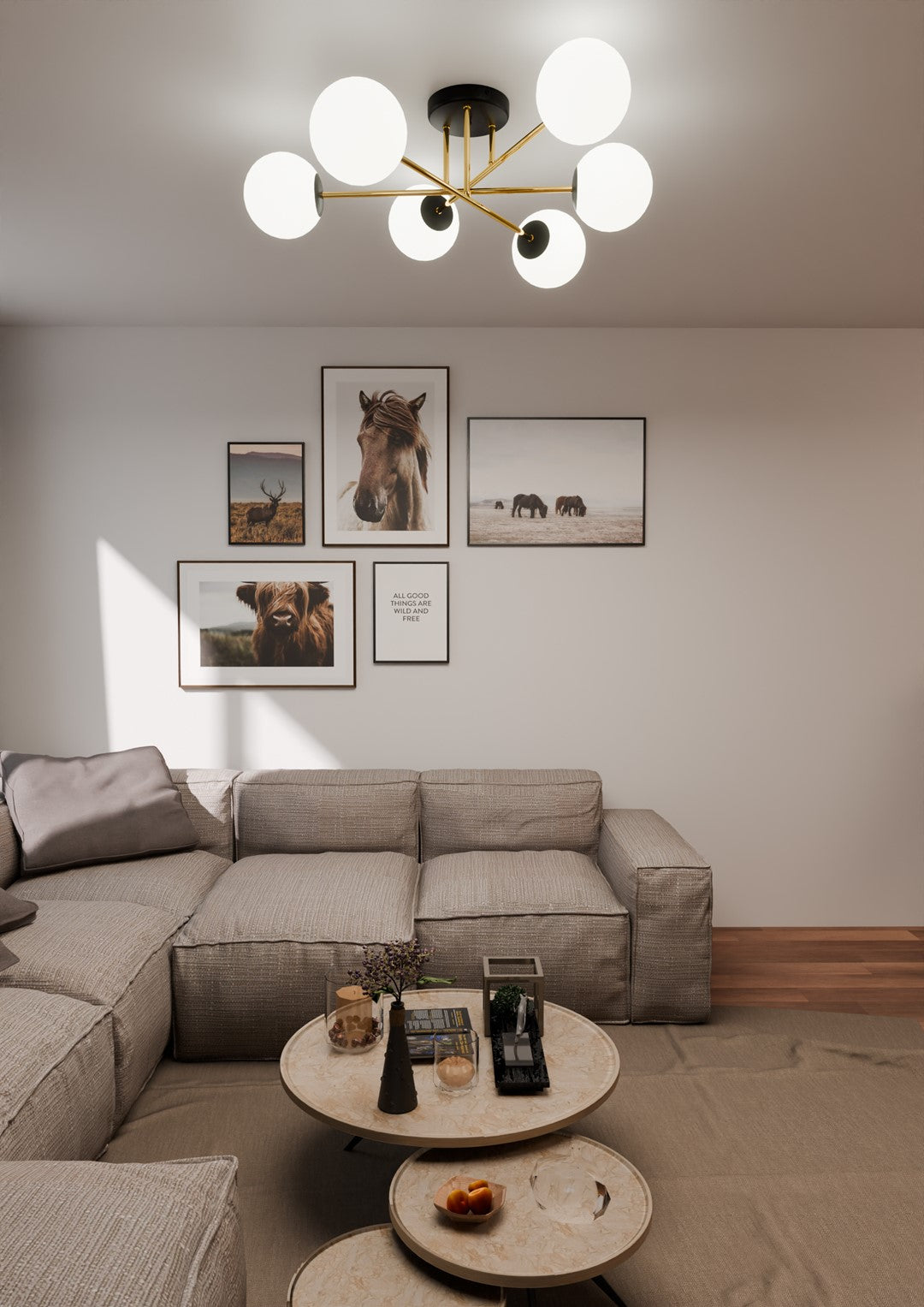 Magnum 6 Zwart Opal Plafondlamp Met Goud Frame Luxe