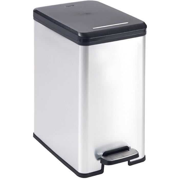 Slanke prullenbak - CURVER SLIM BIN - 25 L - Compact ontwerp - 41 x 27 x 55 cm - Metallic grijs