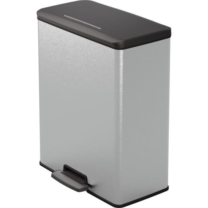 Rechthoekige prullenbak - DECO BIN - CURVER - 65L - Modern design - 49 x 29 x 61 cm - Metallic grijs